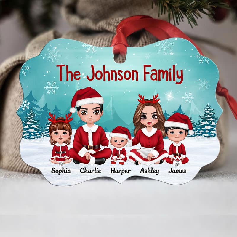 Family Christmas Costume Sitting In Snow Personalized Christmas Ornament