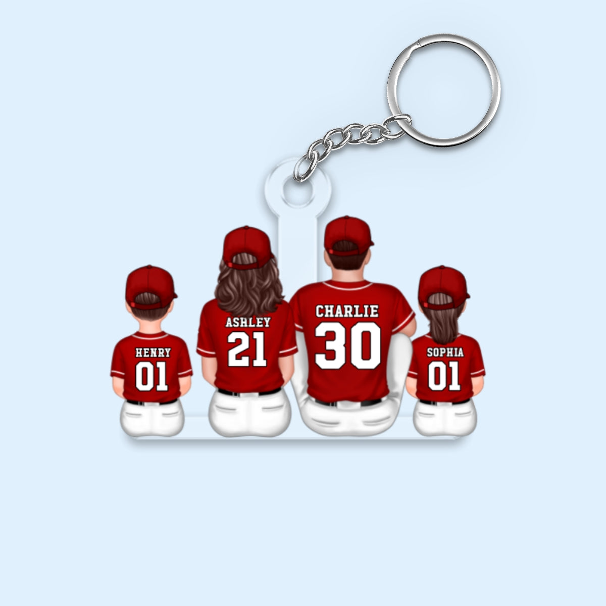 Baseball Family Sitting Personalized Acrylic Keychain, Father's Day Gift For Dad, Grandpa, Husband