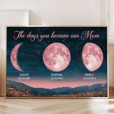 Personalized Birth Moon Poster, Pink Moon Phase | A Heartfelt Gift for Mom’s Birthday, Mother’s Day, or Just Because