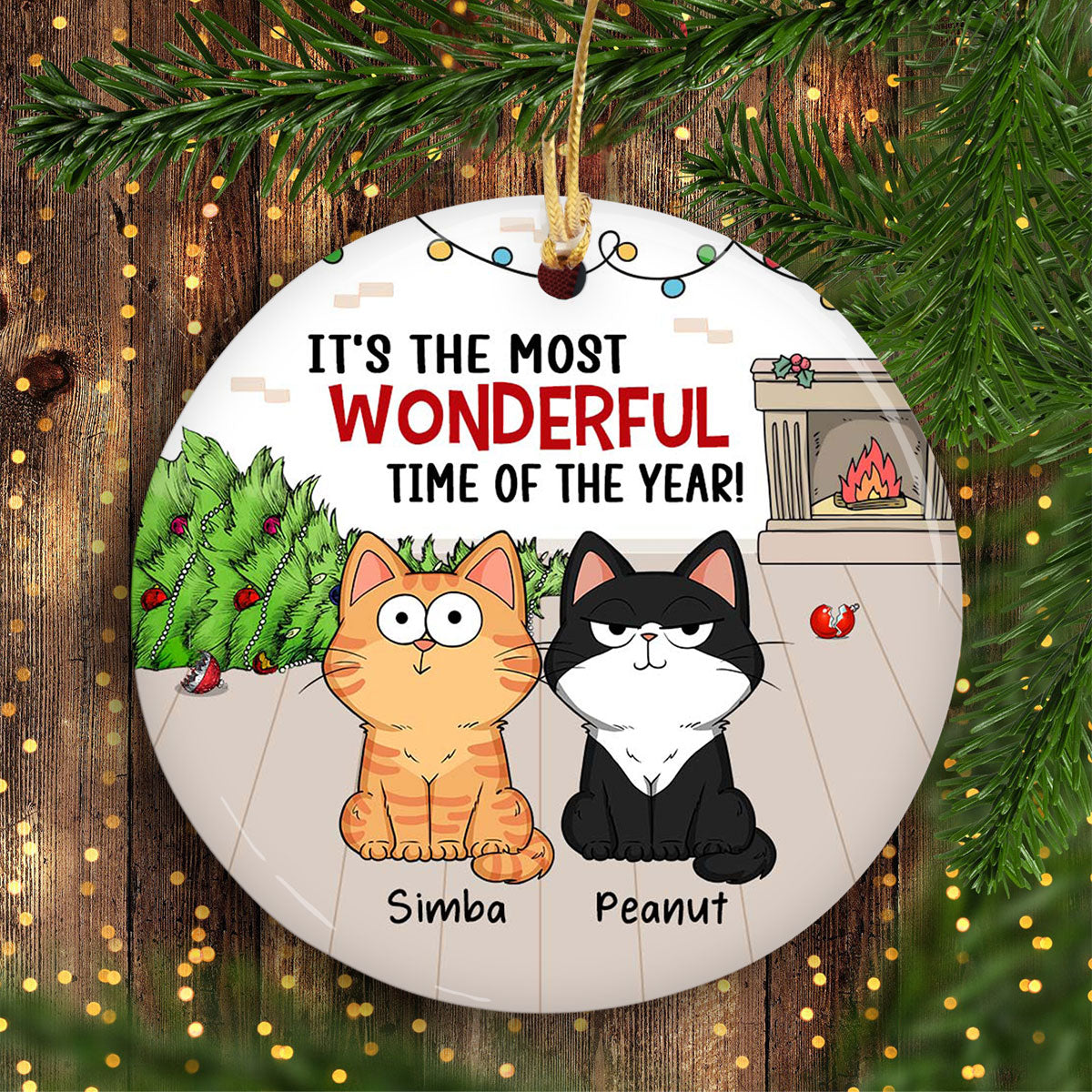 Most Wonderful Time Of The Year Funny Cats Expressions Personalized Circle Ornament