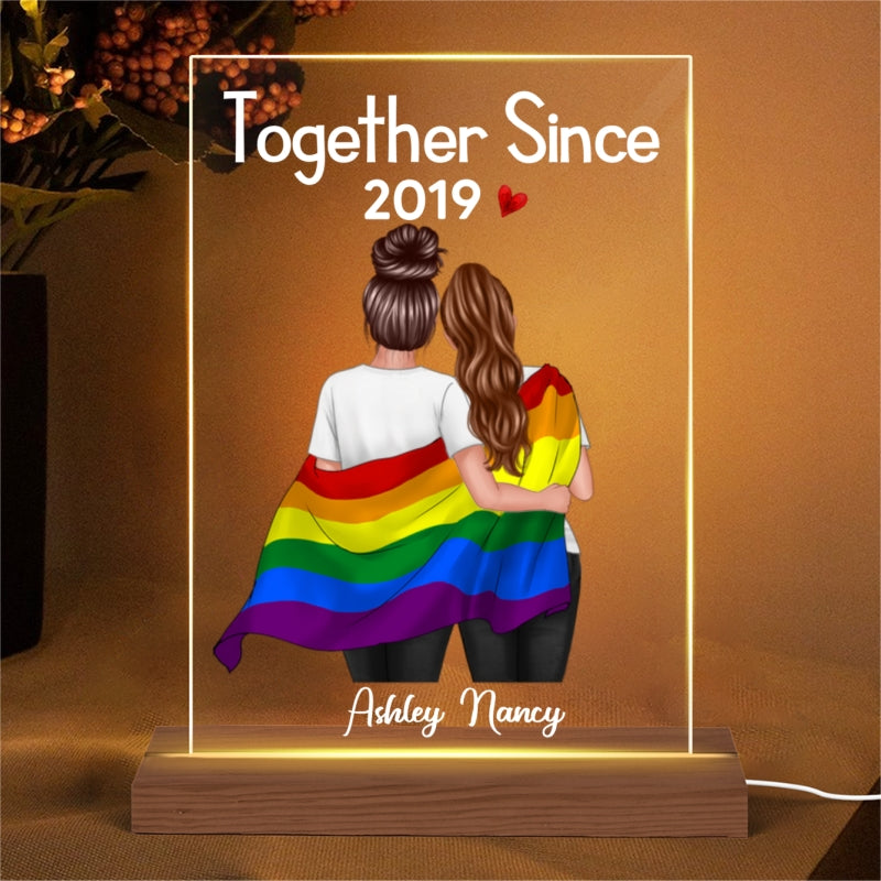 Couple Back View Together Since LGBTQ+ Personalized Rectangle Acrylic Plaque With LED Night Light