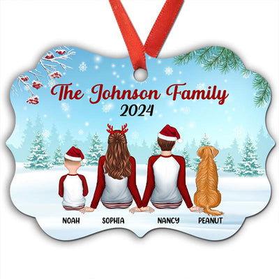Christmas Family Couple Gender In Snow Back View Personalized Christmas Ornament