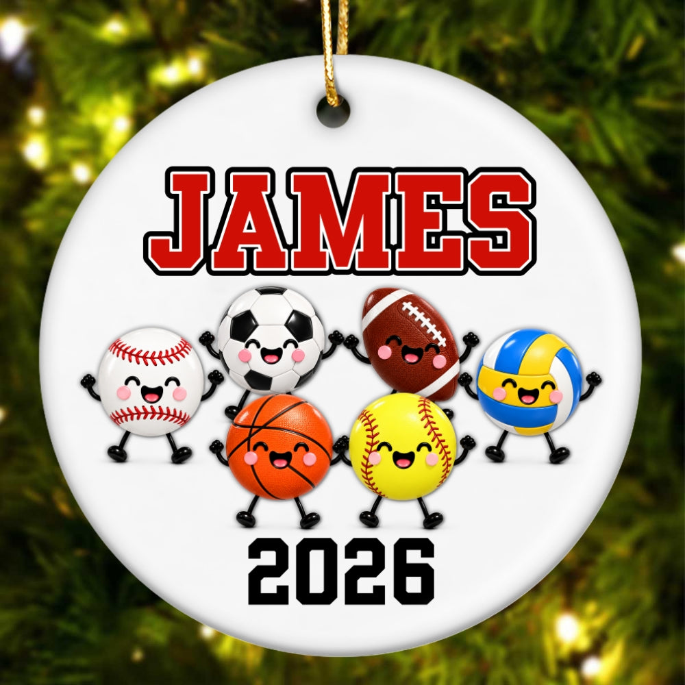 Multiple Sports Player 2D Flat - Personalized Ceramic Ornament - Christmas Gift For Kid, Teen, Soccer, Basketball, Baseball, Softball, Football, Volleyball Athlete
