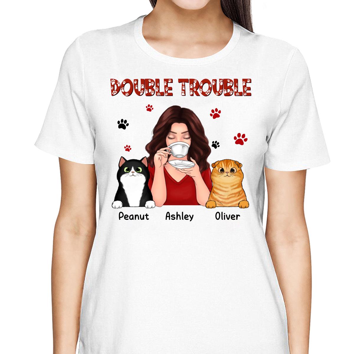 Double Trouble Coffee Girl Fluffy Cats With Paws Personalized Shirt