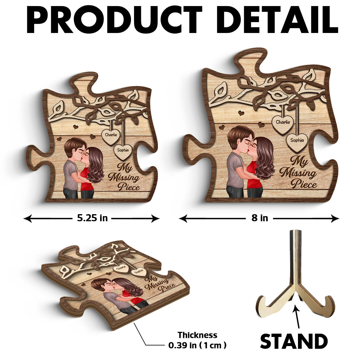 Couple Kissing Under Tree My Missing Piece Personalized 2-Layer Wooden Plaque