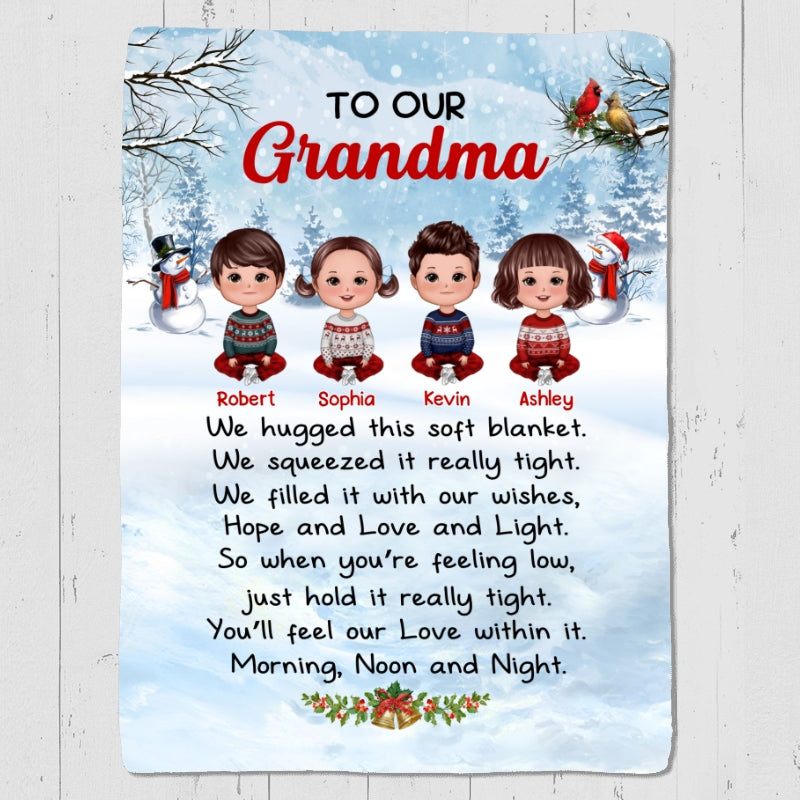 Christmas Gift For Grandma From Grandchildren Granddaughter Grandson Personalized Fleece Blanket