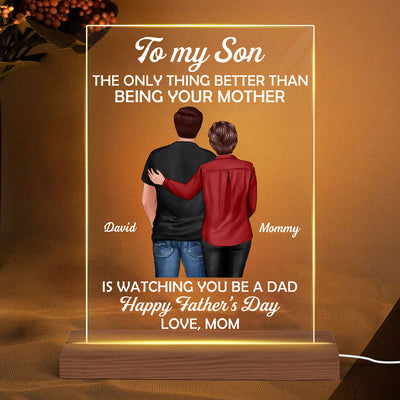To My Son From Mom Happy Father‘s Day Personalized Rectangle Acrylic LED Night Light, Heartfelt Gift For Son
