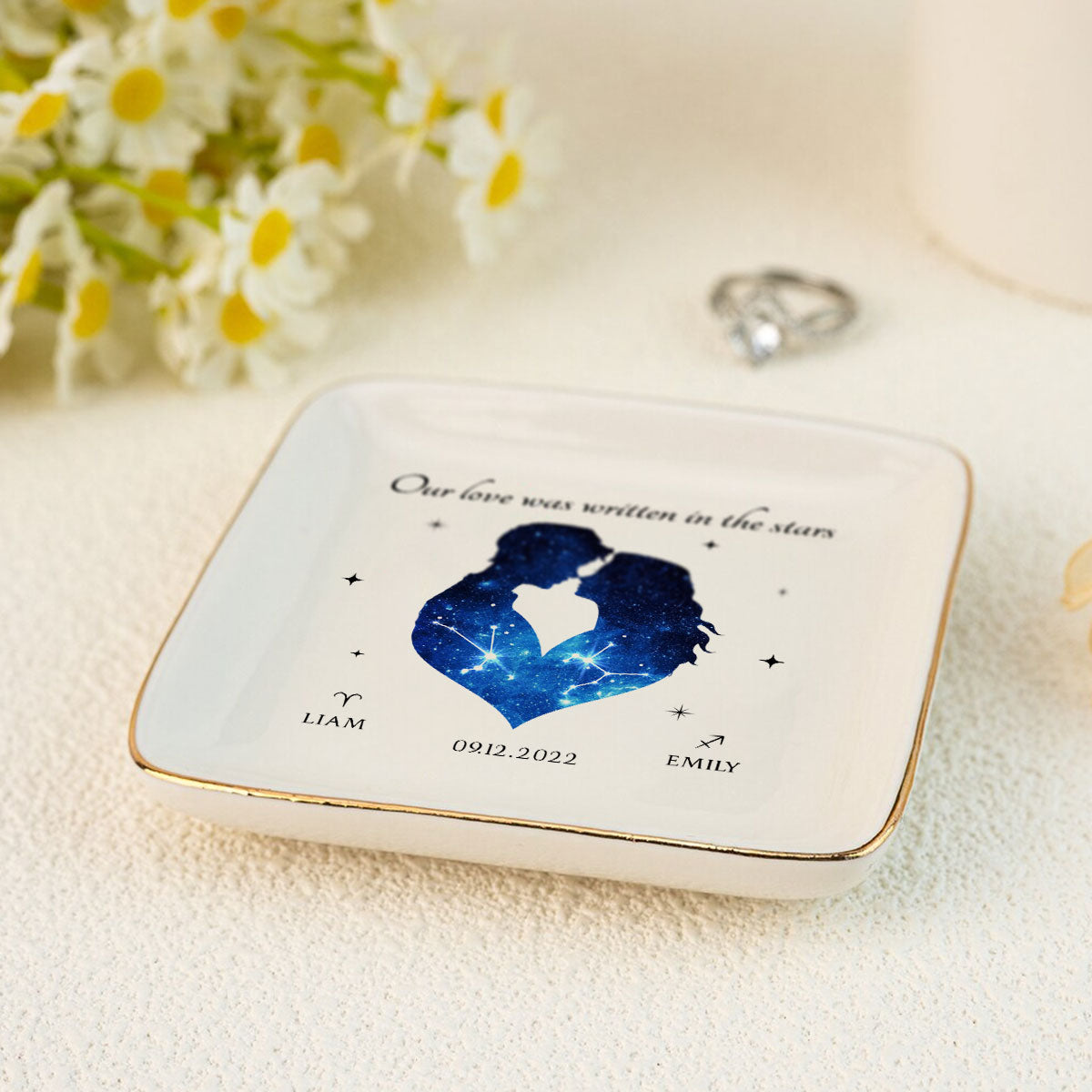 It Was Written In The Stars Hugging Couple Personalized Zodiac Constellation Jewelry Dish, Gift For Bride and Groom, Bridal Shower Gift, Anniversary Gift, Engagement Gift