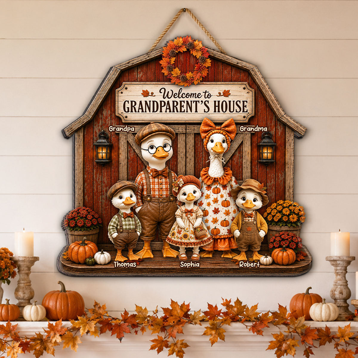 Grandma & Grandpa's Fall Goose Family - Personalized Wood Sign - Fall Season Decoration