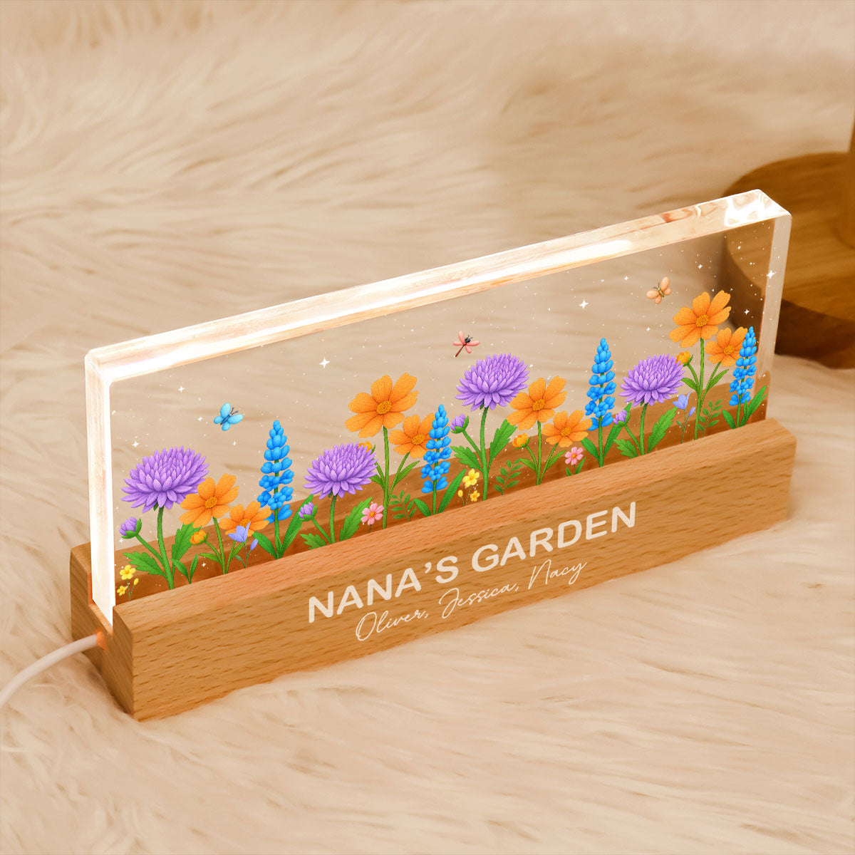 Blooming Birth Month Flowers Grandma Mom Garden Personalized Acrylic Block LED Night Light