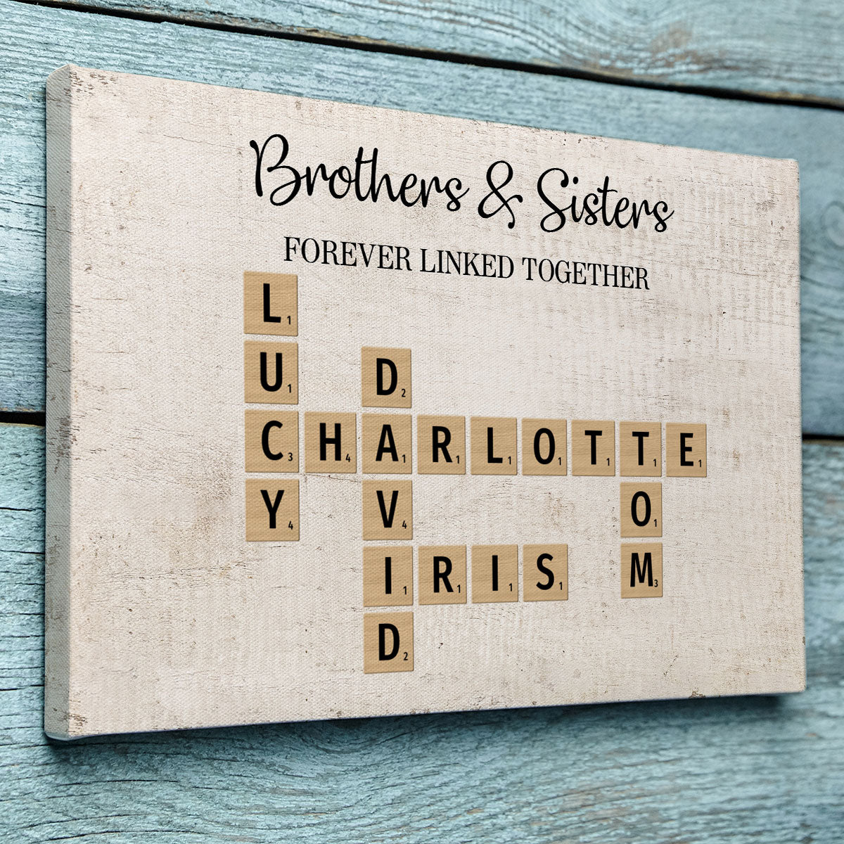 Brothers & Sisters Forever Linked Together Crossword Puzzle Art Personalized Wrapped Canvas
