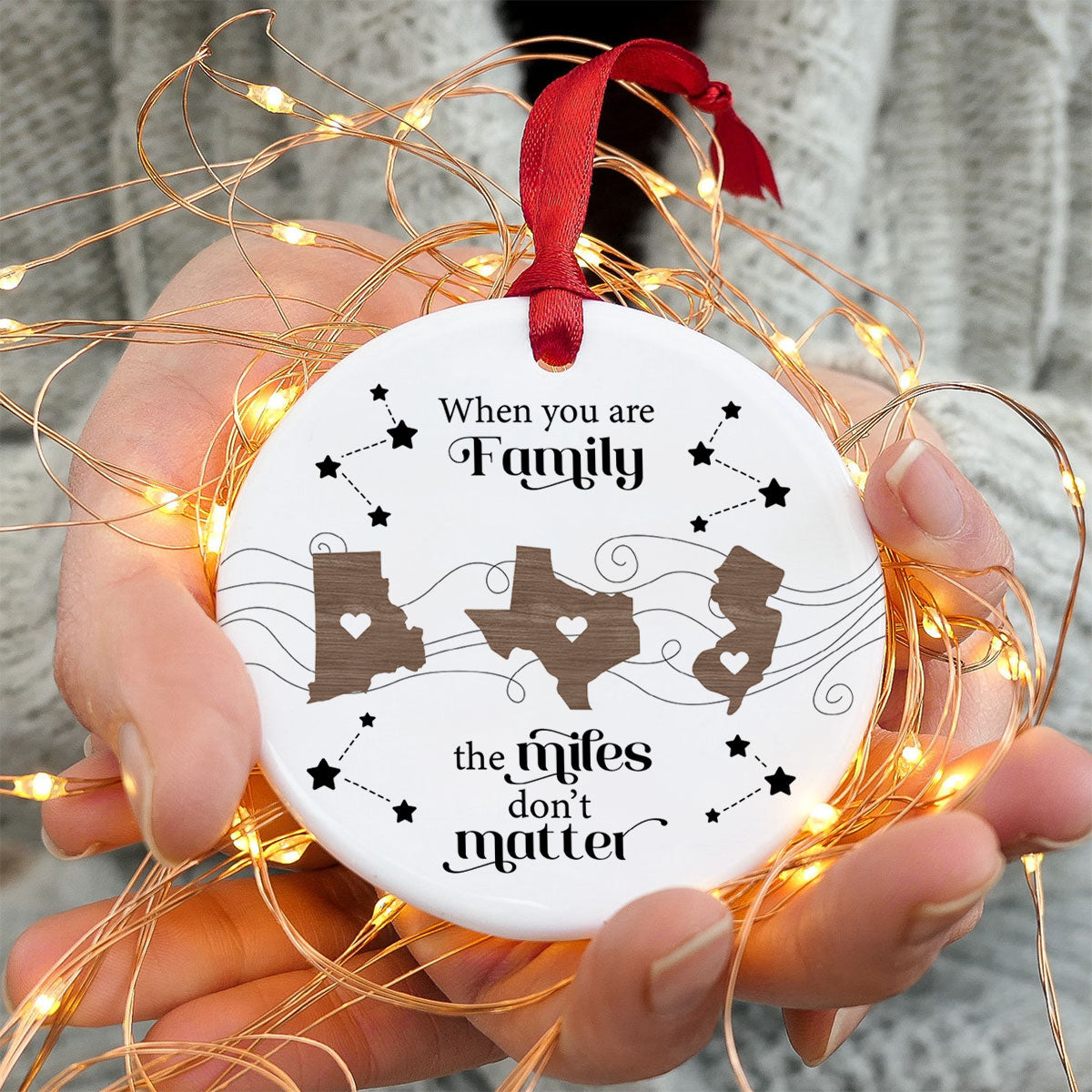 Custom Long Distance Ceramic Ornament, Heartfelt Christmas Gift for Family, Friends, Sisters, Besties