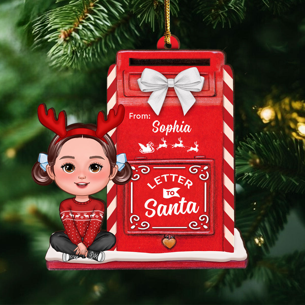 Letter To Santa Mailbox Christmas Cute Doll Kid Personalized 3-Layer Wooden Ornament, Unique Christmas Gift For Son, Daughter, Grandson, Granddaughter