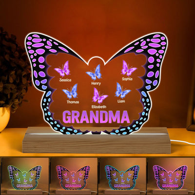Grandma Mom Butterflies In Butterfly Personalized Acrylic Custom Shape LED Night Light