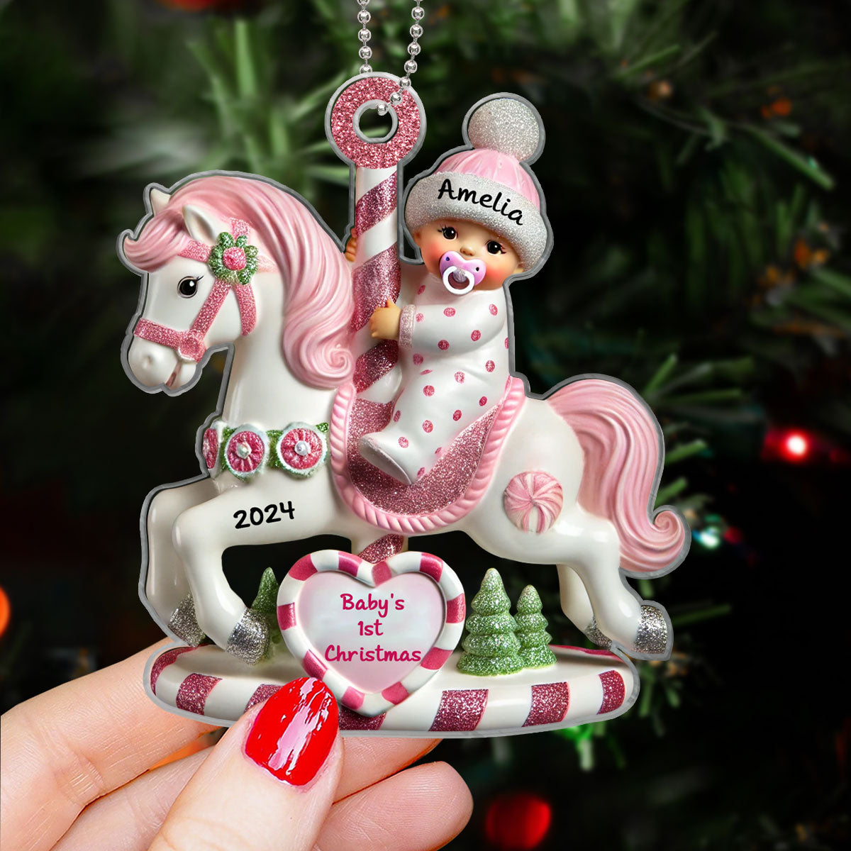 Personalized Baby Girl 3D Effect Acrylic Ornament, Lovely Keepsake to Celebrate Baby's First Christmas