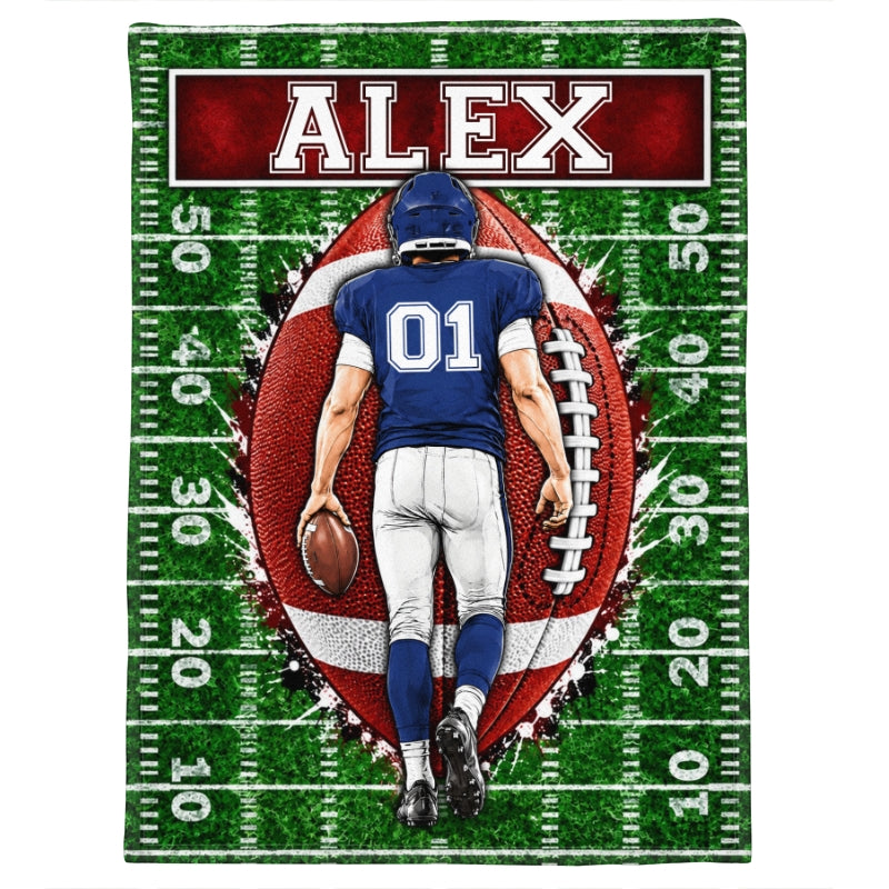 Custom Football Player - Personalized Fleece Blanket - Graduation Gift for Seniors, Christmas Gift for Sons, Grandsons