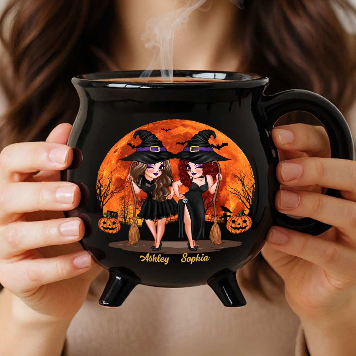 Halloween Pretty Witch Besties Witches Brew Personalized Ceramic Cauldron Mug