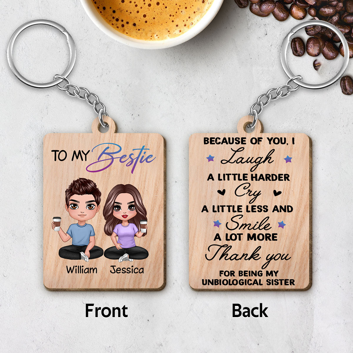 Doll Besties Man Woman Male Female To My Bestie Personalized Wooden Keychain