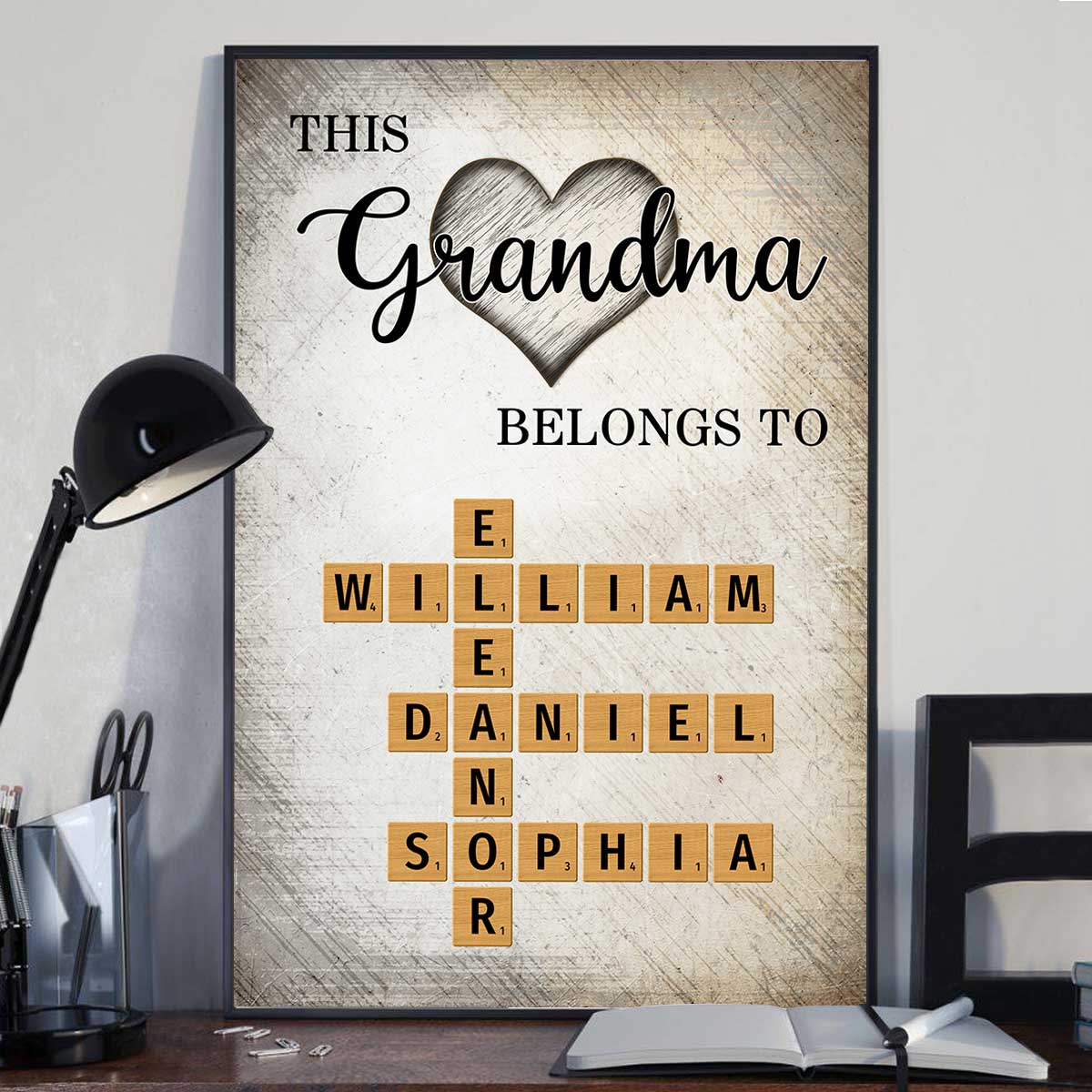 This Grandma Belongs To Grandkids Crossword Puzzle Art Personalized Poster