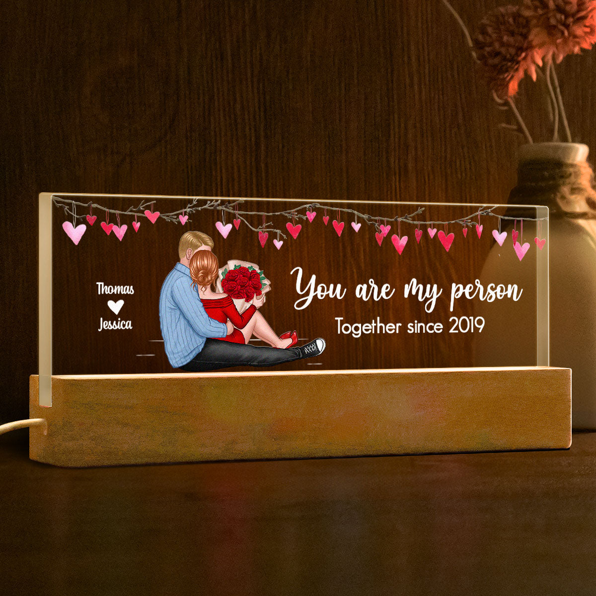 You Are My Person Couple Sitting Personalized Acrylic LED Night Light, Anniversary Just Because Gift For Her For Him