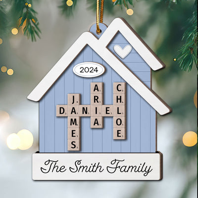 House Shaped Family Names Puzzle Crossword Personalized 2-Layer Wooden Ornament, Christmas Gift For Family