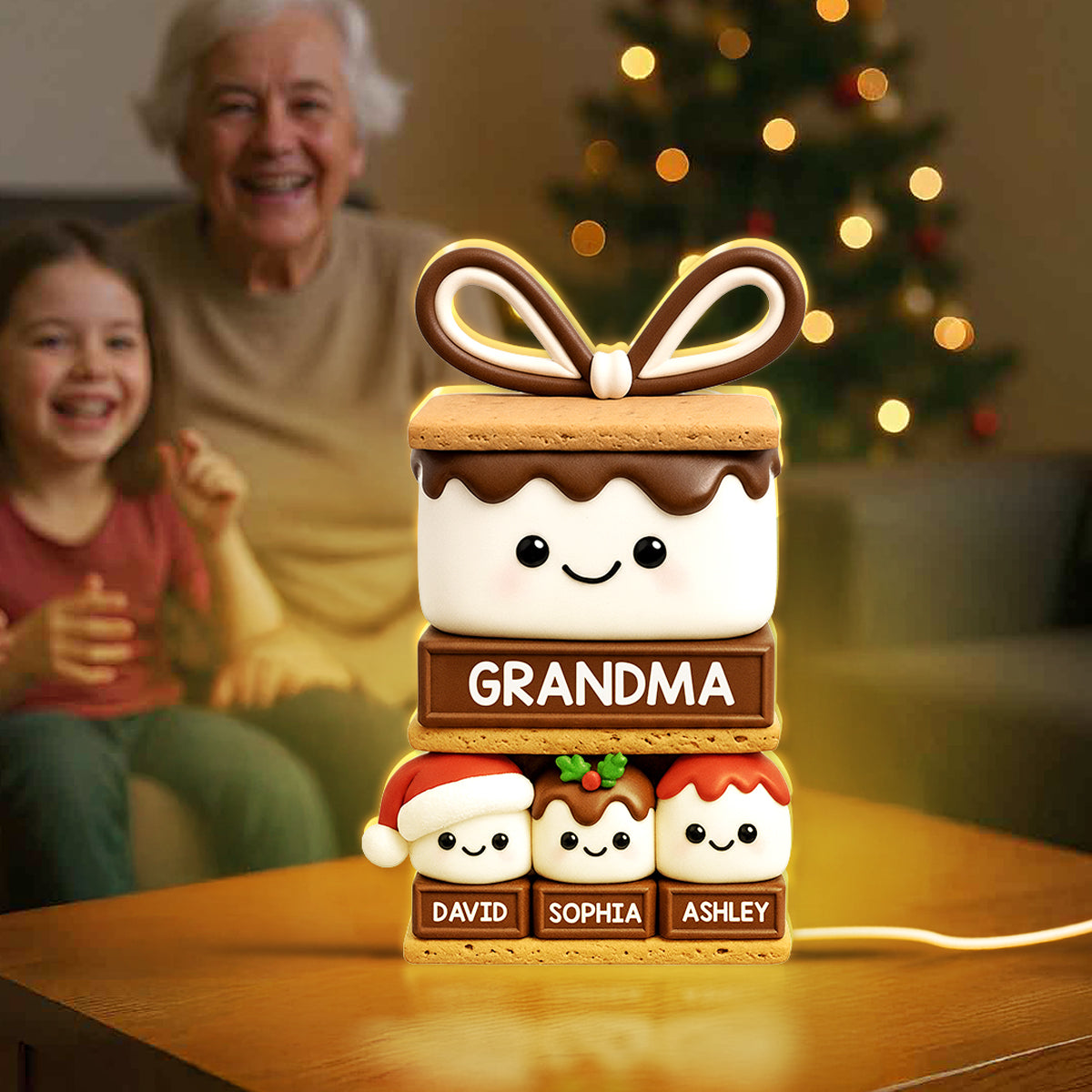 3D Effect Happy Smores Grandma Grandkids - Personalized Light Box - Christmas Gift For Grandmas