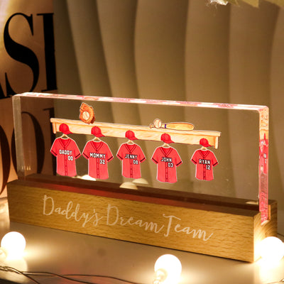 Daddy's Baseball Team Personalized Acrylic Block LED Night Light
