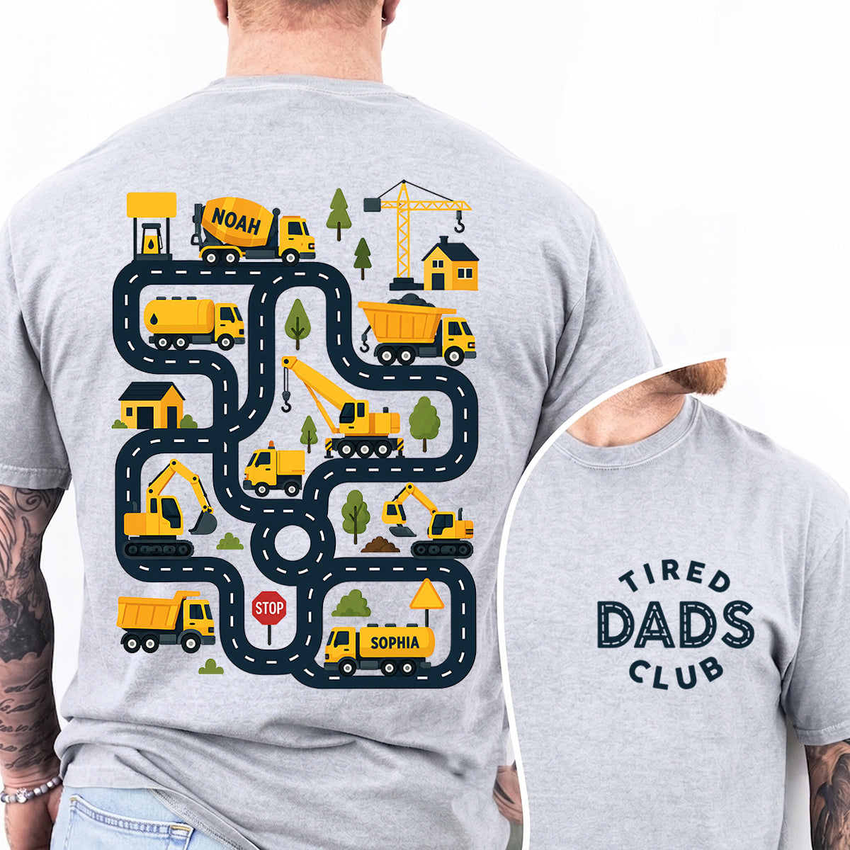 Tired Dads Club Construction Car Track Massage - Personalized Shirt - Funny Father Day Gift For Dad, Husband
