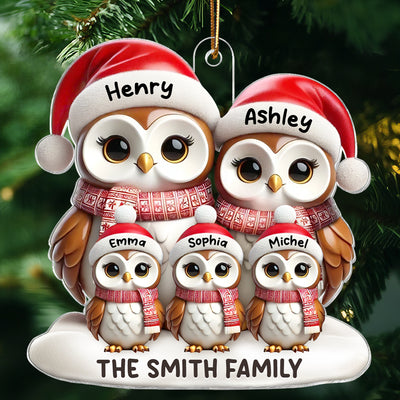 3D Effect Owl Family Christmas Personalized Acrylic Ornament