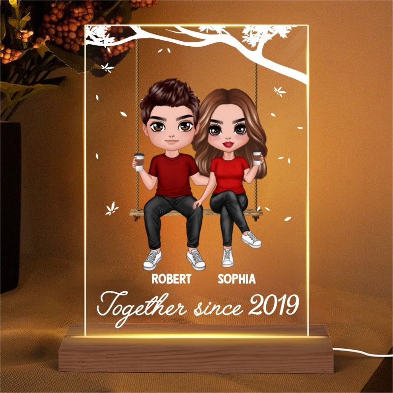 Doll Couple On Swing Together Since Personalized Rectangle Acrylic Plaque With LED Night Light - Valentine‘s Day Gift - Anniversary Gift For Her - Gift For Him