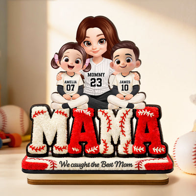 Mama Baseball And Kids - Personalized 2-Layered Wooden Plaque - Heartfelt Gift For Mom, Grandma