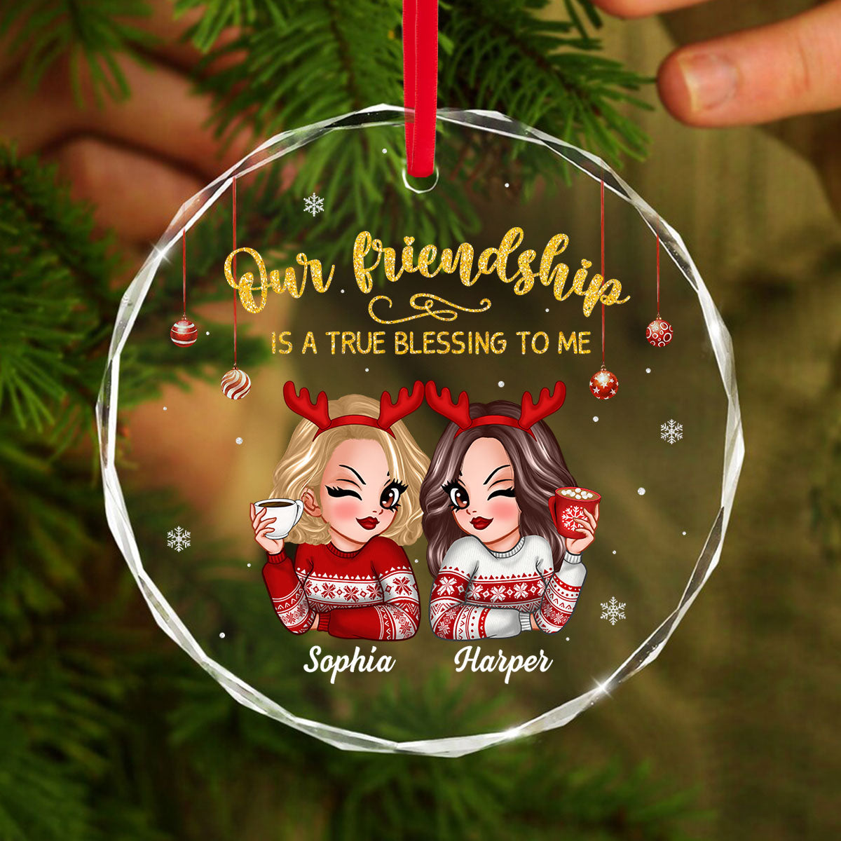 Our Friendship Is A True Blessing To Me Besties Gift Personalized Glass Ornament