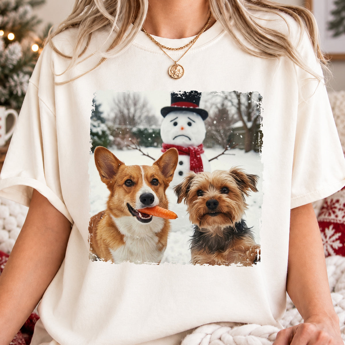Funny Dog Cat Steal the Snowman's Snow - Personalized Shirt - Christmas Gift for Dog Cat Lovers