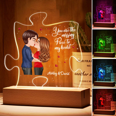 You Are The Missing Piece Kissing Couple Personalized Puzzle Shaped LED Night Light