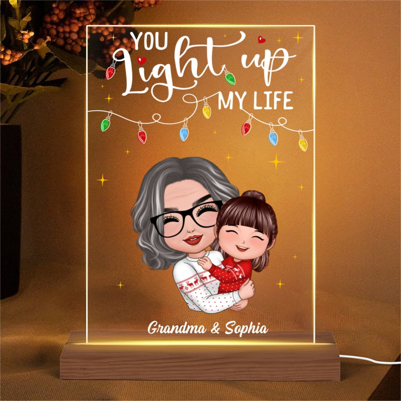 You Light Up My Life Gift For Granddaughter Grandson Personalized Rectangle Acrylic Plaque LED Night Light