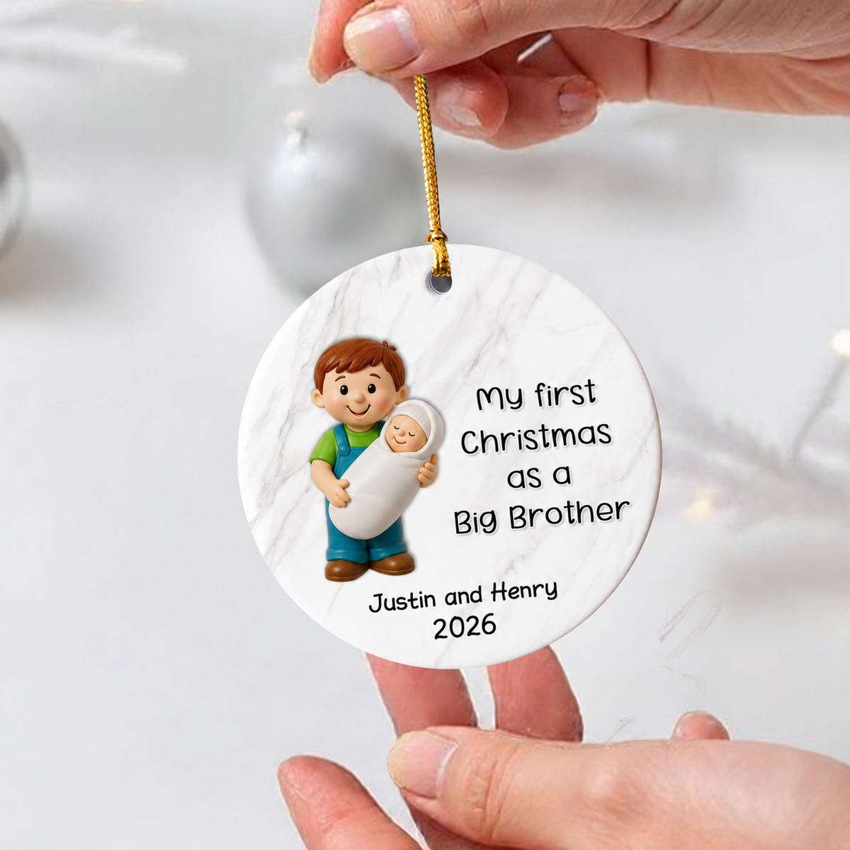 My First Christmas As Big Sister Big Brother - Personalized Ceramic Ornament - Proud New Big Siblings Gift