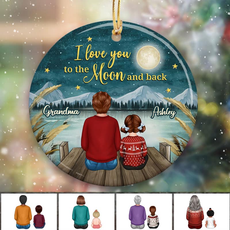 Grandma Grandkids Sitting On Bridge To The Moon And Back Personalized Circle Ornament