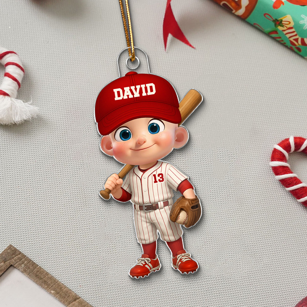3D Effect Little Kid Baseball Christmas - Personalized Acrylic Ornament - Gift For Kids, Grandkids