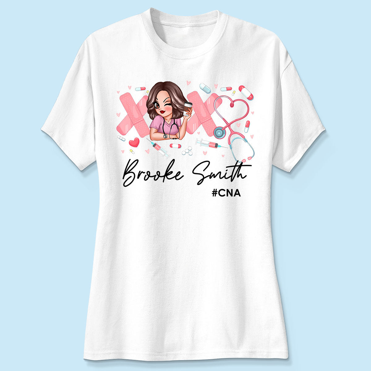 Pink Coquette XOXO Nurse Personalized Shirt, Birthday  Gift For Nurse Wife, Girlfriend, Bestie