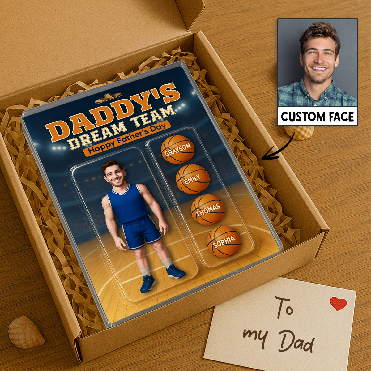 3D Effect Basketball Dad Custom Figure Personalized Rectangle Flat Acrylic Block Plaque