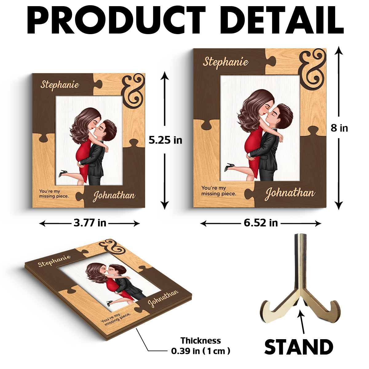 Puzzle Frame Couple Hugging Kissing Personalized 2-layer Wooden Plaque