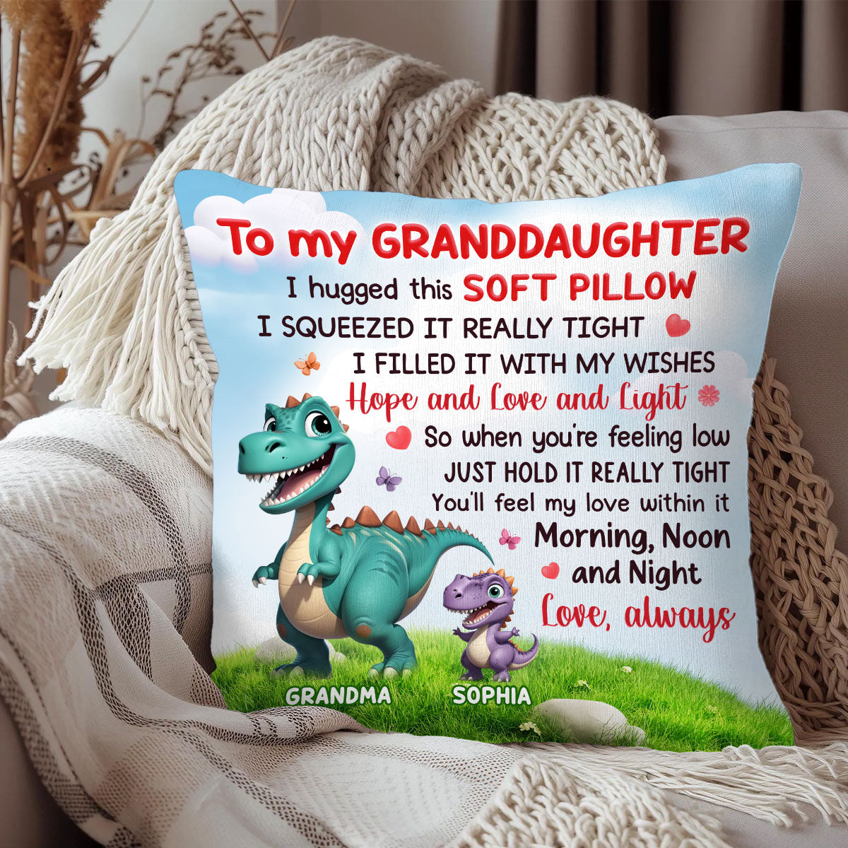 To My Granddaughter Grandson From Grandmasaurus Personalized Pillow