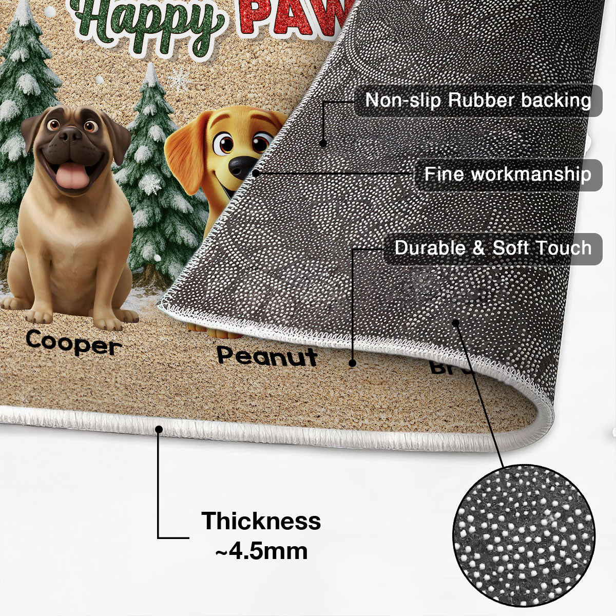 3D Effect Snowy Christmas Tree Beautiful Dog Merry Woofmas Christmas - Personalized Doormat