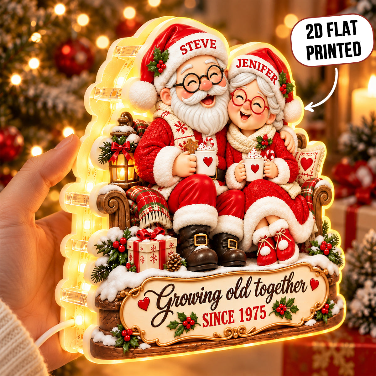 Santa Couple Growing Old Together - Personalized Light Box - Heartfelt & Thoughtful Christmas Gift for Her, for Him
