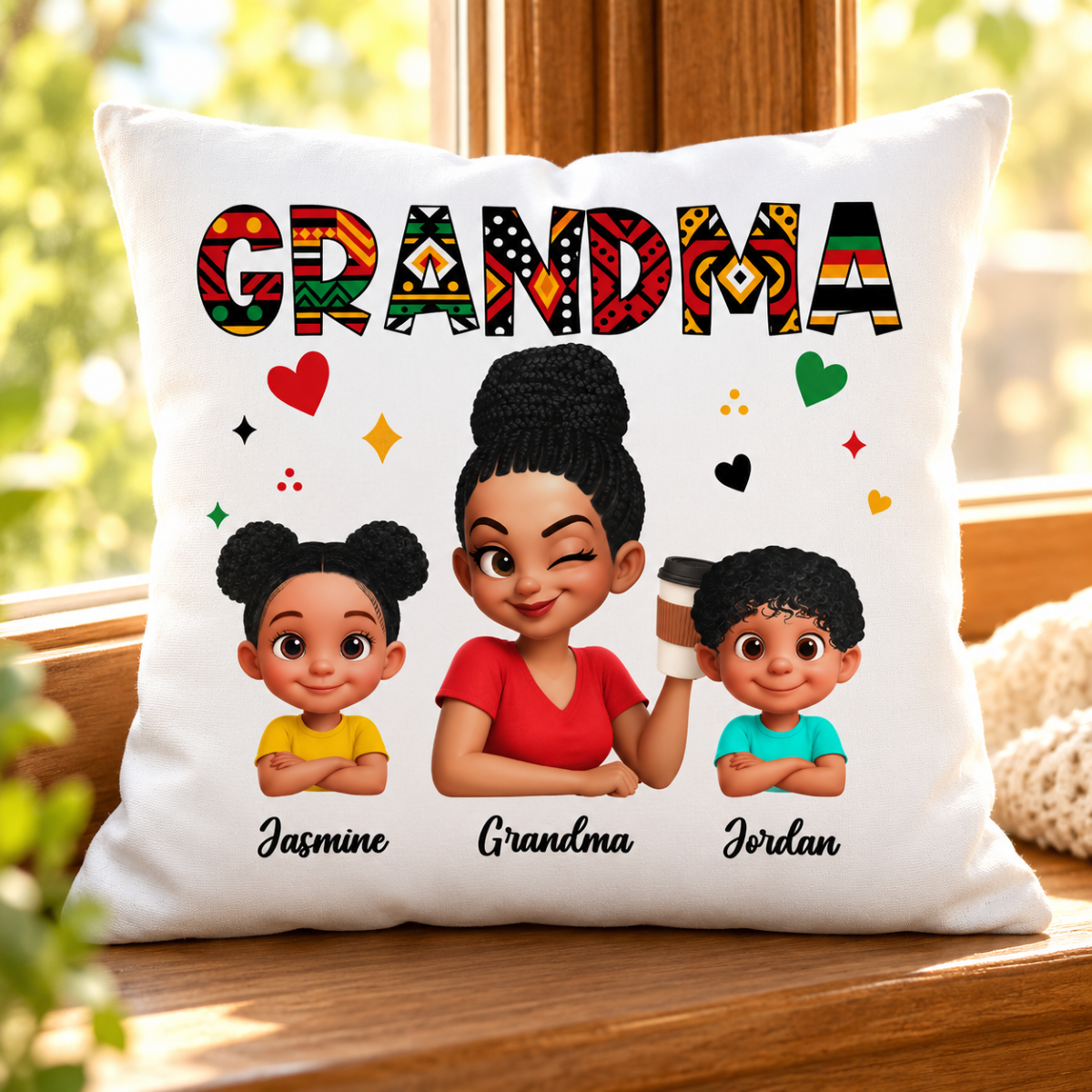 Tribal Pattern Grandma Grandkids Love - Personalized Pillow - Gift For Grandma