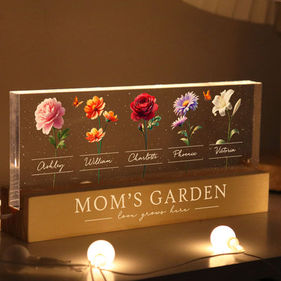 Mom's Garden 3D Effect Birth Month Flower Personalized Acrylic Block LED Night Light, Heartfelt 2025 Gift For Mom, Grandma