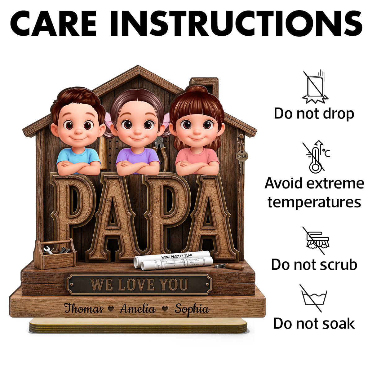 Papa Home Tools We Love You - Personalized 2-Layered Wooden Plaque -  Gift for Grandpa, Dad