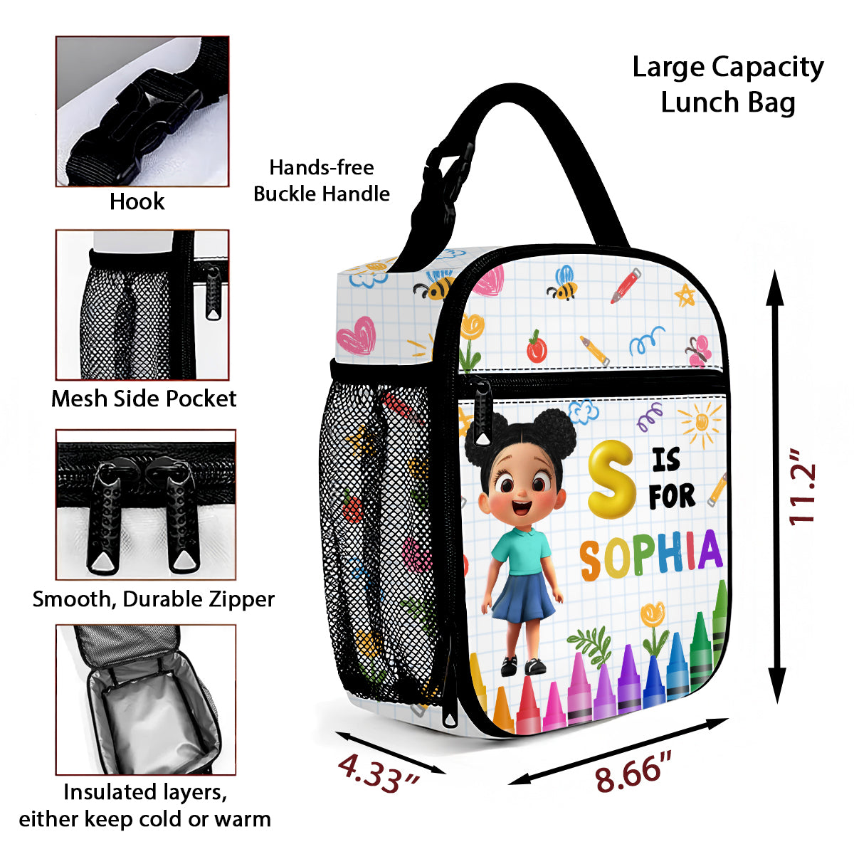 School Kid's Name Personalized Insulated Kid Lunch Bag, Back To School gift