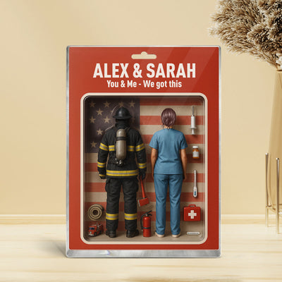You & Me We Got This Firefighter & Nurse Couple Realistic Figures Style Personalized Acrylic Block Plaque