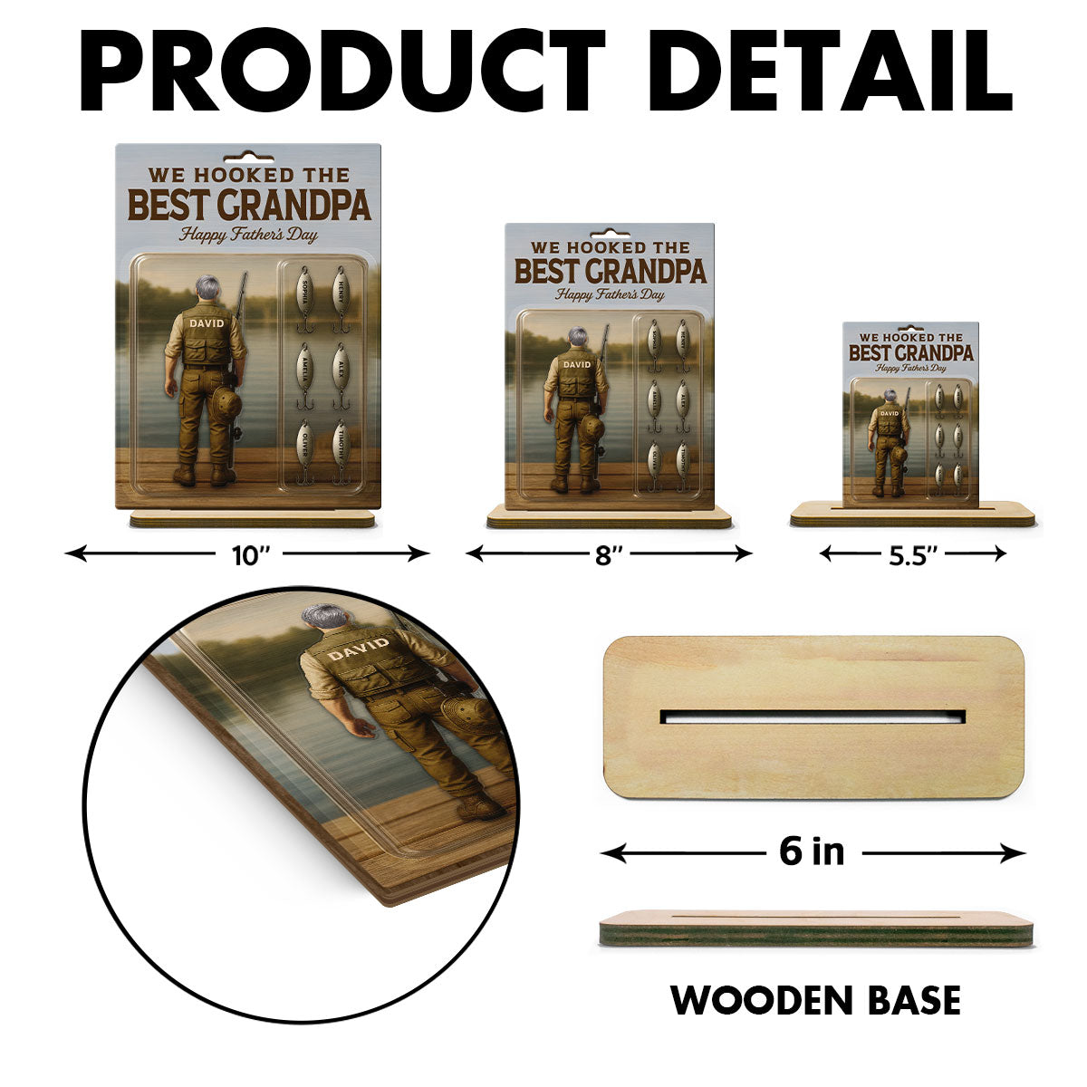 We Hooked The Best Dad Grandpa Fishing With Kids' Names Custom Figure Personalized Standing Wooden Plaque, Perfect Father's Day Gift For Fishing Dad, For Husband, For Grandpa